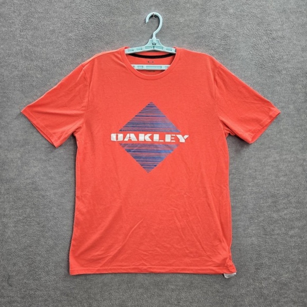 Oakley Men Shirt XL Orange Graphic Print Short Sleeve Logo Cotton Polyester